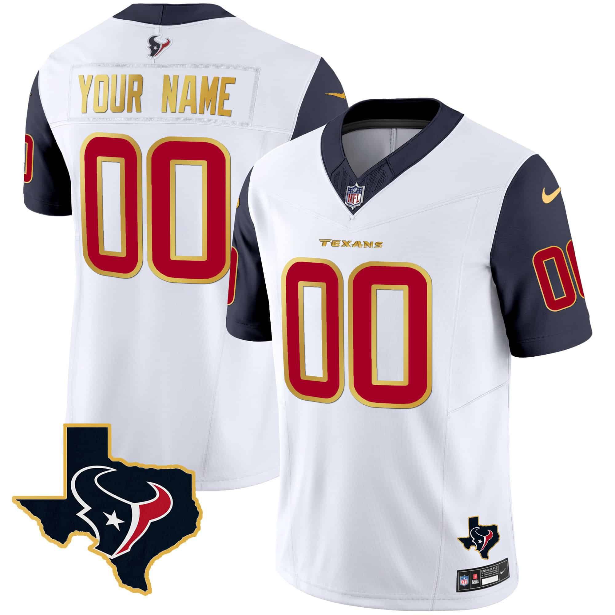 Men Houston Texans White Gold 2024 Nike Trim Vapor Custom NFL Jersey style 1